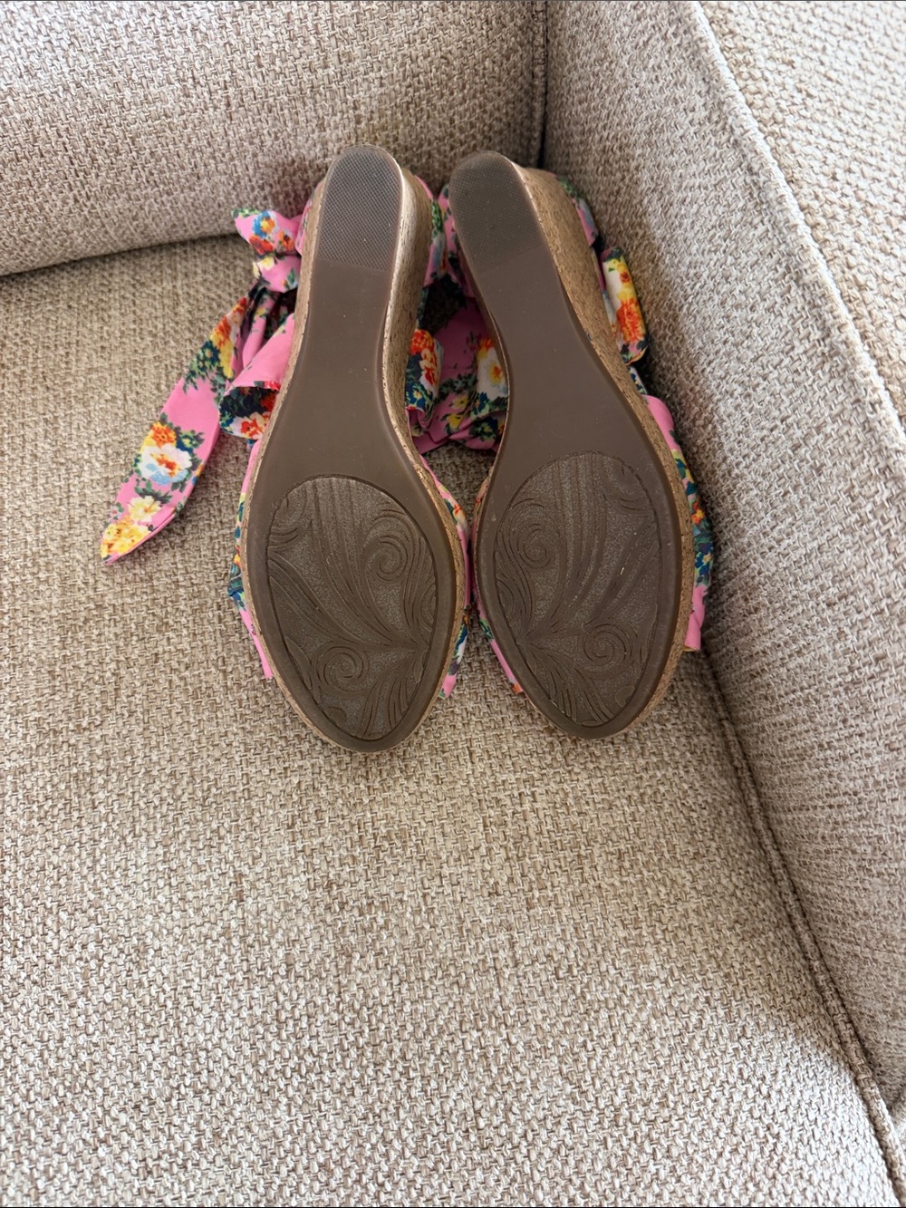 Impo Pink Floral Tie-Wrap Wedge Sandals with Multi-Color Blooms - Picture 3 of 6